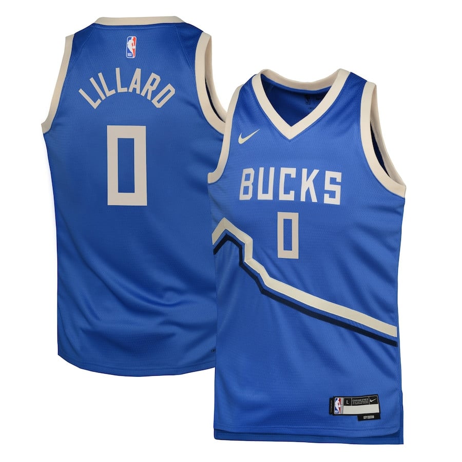 Damian Lillard 0 Milwaukee Bucks 2024/25 Swingman Player YOUTH Jersey - City Edition - Royal - JS940 