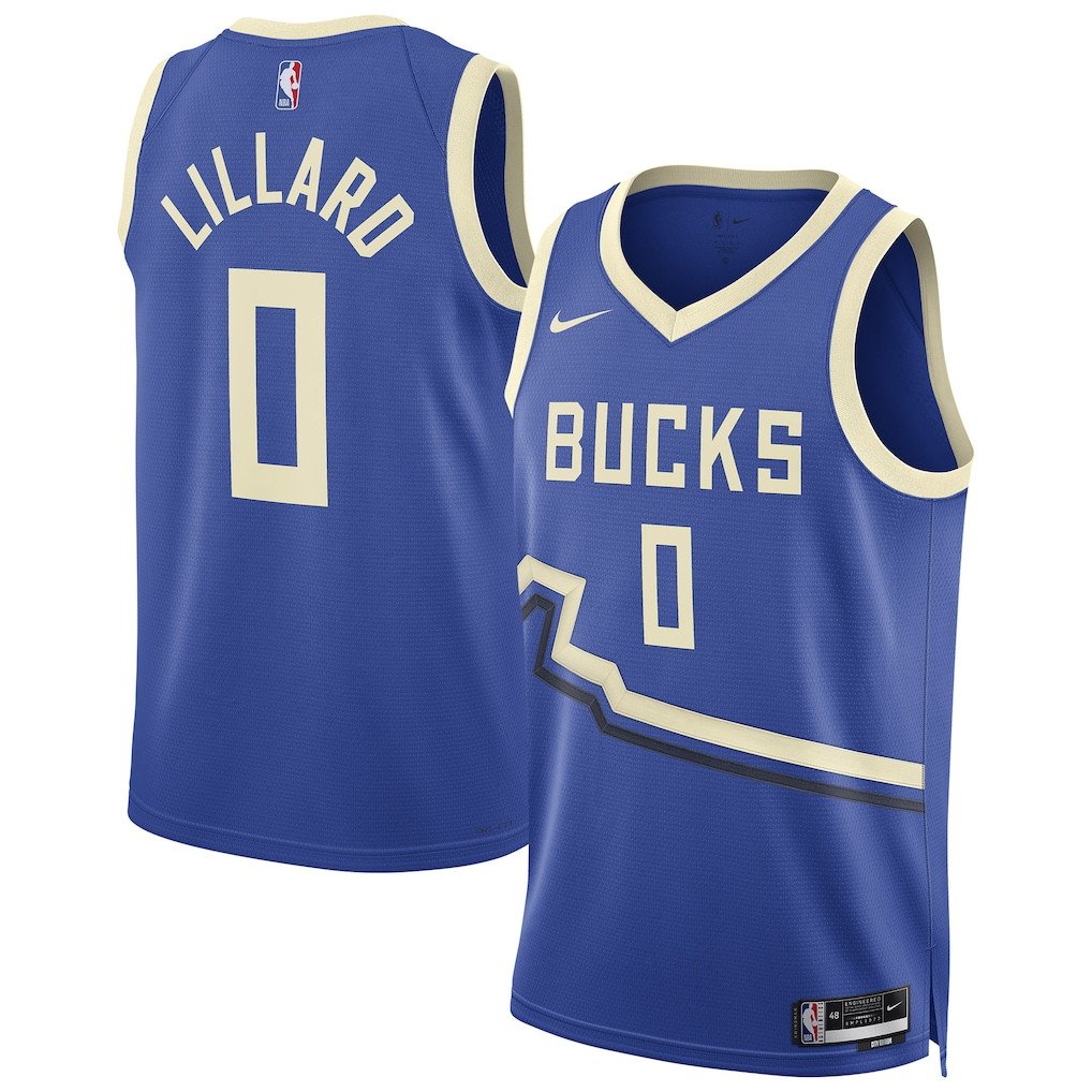 Damian Lillard 0 Milwaukee Bucks Unisex 2024/25 Swingman Player Jersey - City Edition - Royal - JS660 