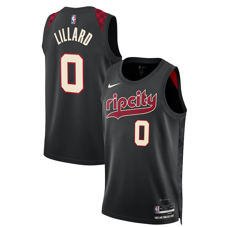 Damian Lillard 0 Portland Trail Blazers 2023/24 Swingman Jersey - City Edition - Unisex Black - JS470 