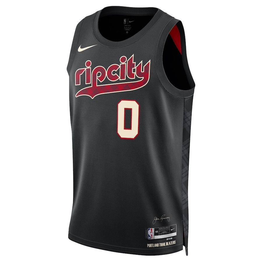 Alternative view of Damian Lillard 0 Portland Trail Blazers 2023/24 Swingman Jersey - City Edition - Unisex Black - JS470 