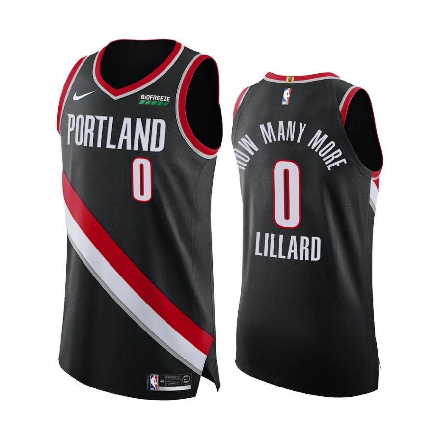 Damian Lillard 0 Portland Trail Blazers Black Social Justice Jersey How Many More - JS634 