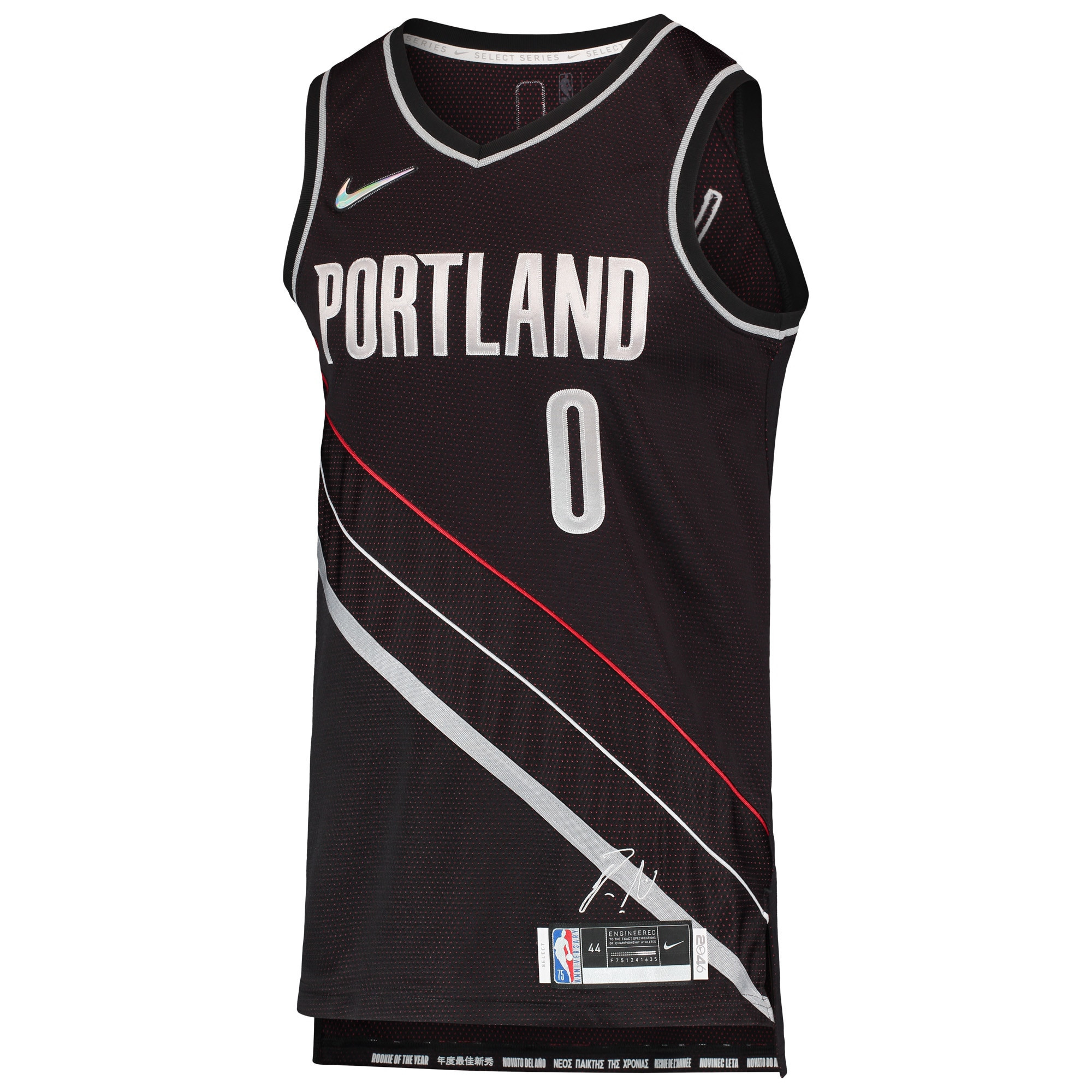 Alternative view of Damian Lillard 0 Portland Trail Blazers Select Series Rookie of the Year Swingman Team Jersey - Printing - JS745 