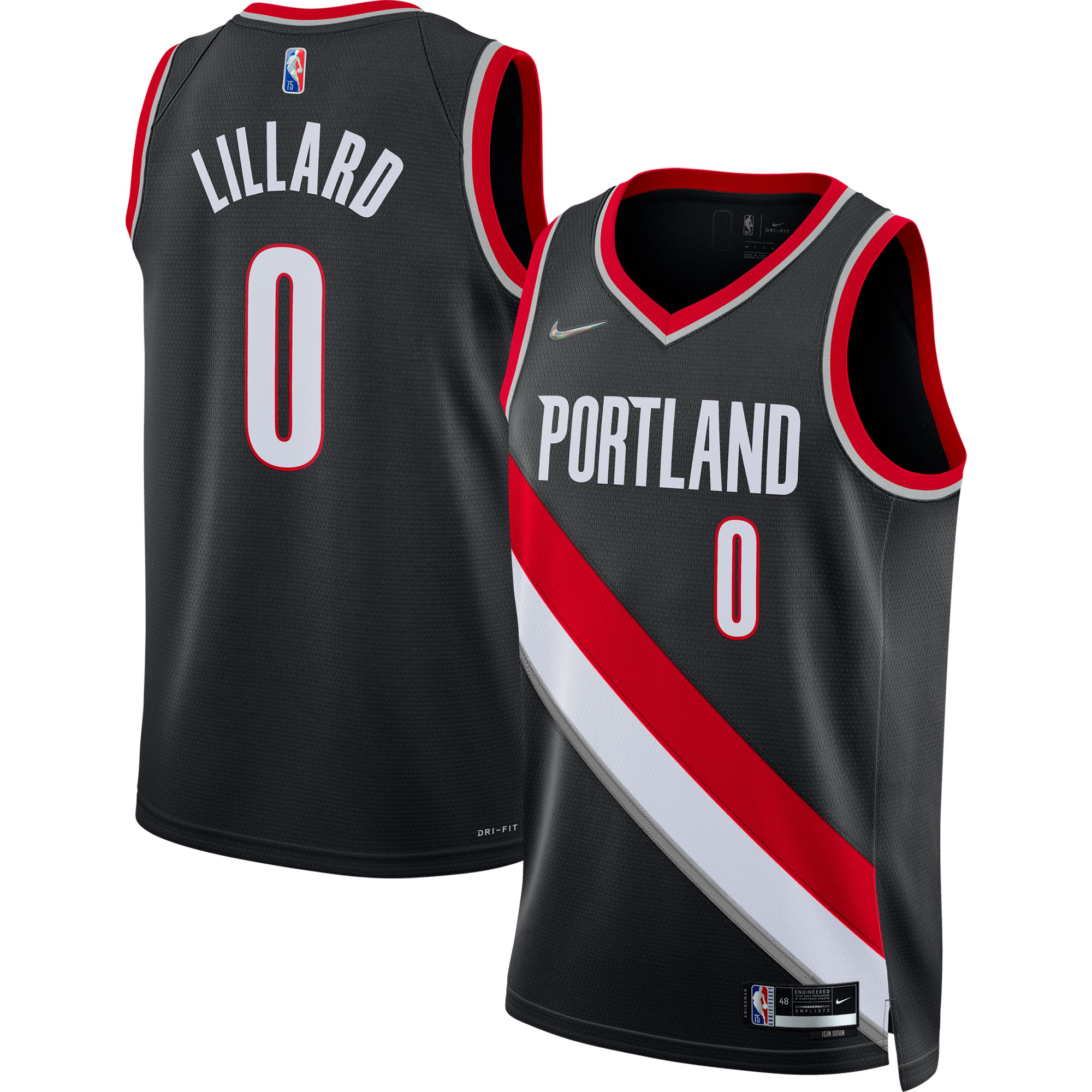 Alternative view of Damian Lillard Portland Trail Blazers 2021/22 Diamond Swingman Jersey - Icon Edition - Black