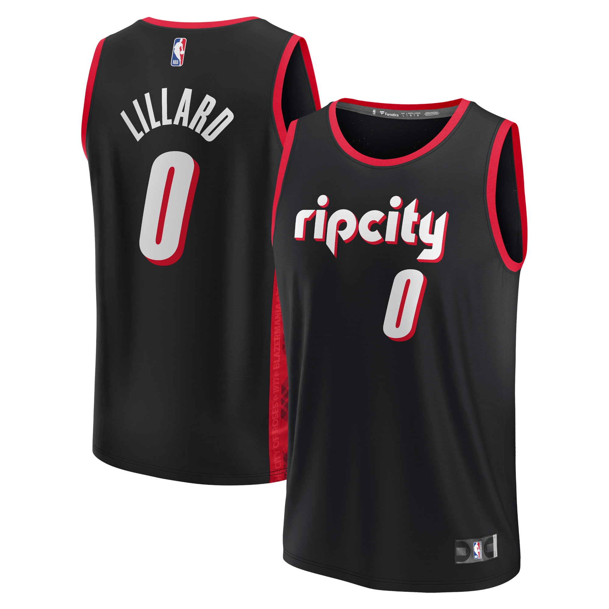 Alternative view of Damian Lillard Portland Trail Blazers Fanatics Branded 2021/22 Fast Break Replica Jersey - City Edition - Black
