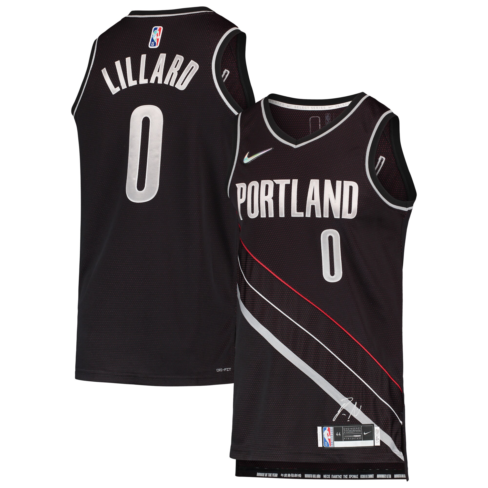 Alternative view of Damian Lillard Portland Trail Blazers Select Series Rookie Of The Year Swingman Team Jersey - Black