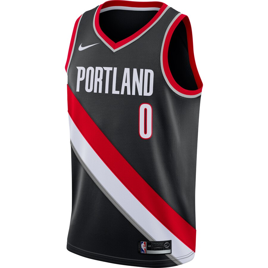 Alternative view of Damian Lillard Portland Trail Blazers Swingman Jersey Black - Icon Edition
