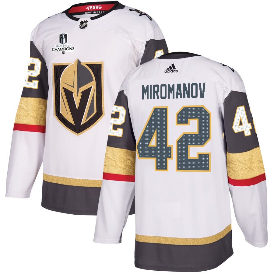 Daniil Miromanov 42 Vegas Golden Knights Stanley Cup 2023 Champions Patch Away Breakaway Men Jersey - White - JS512 