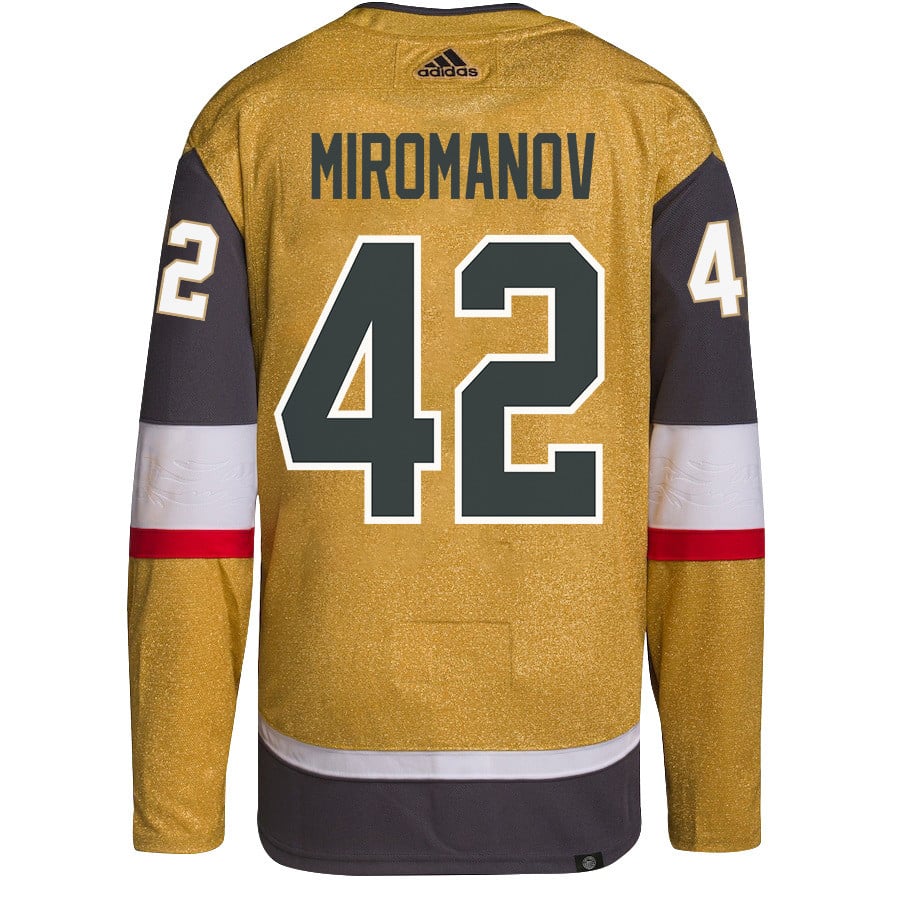 Alternative view of Daniil Miromanov 42 Vegas Golden Knights Stanley Cup 2023 Champions Patch Home Breakaway Men Jersey - Gold - JS655 