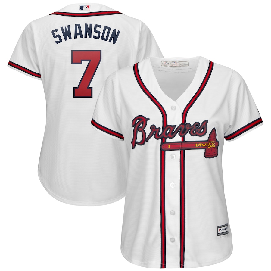Dansby Swanson Atlanta Braves Majestic Women's 2019 Home Cool Base Player Jersey - White