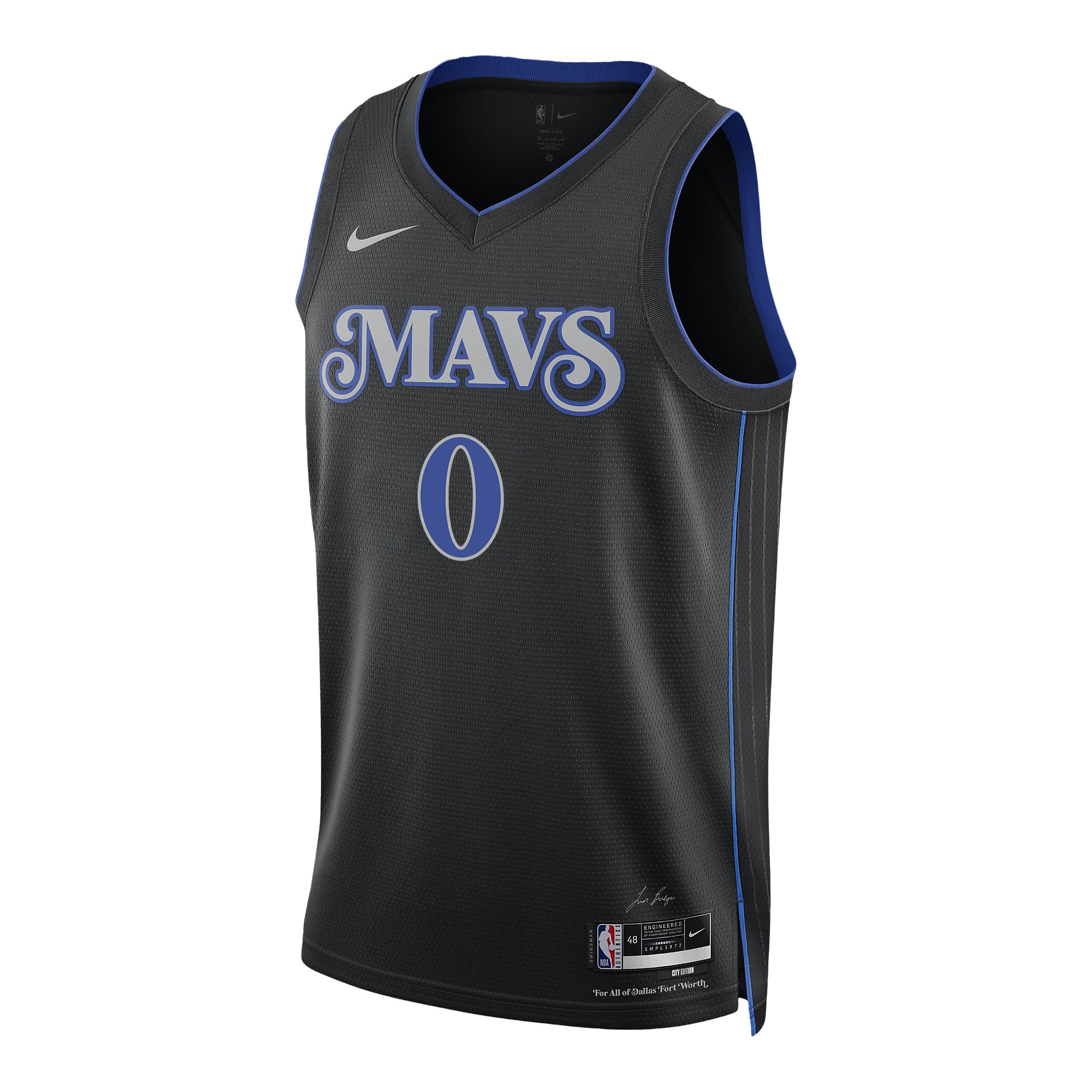 Alternative view of Dante Exum 0 Dallas Mavericks 2024 FINALS PATCH Swingman Jersey - City Edition - Black - JS117 
