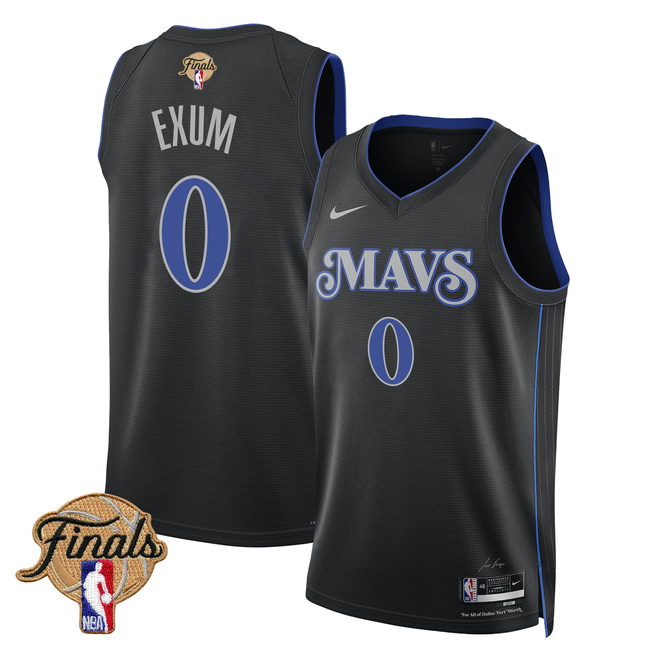 Dante Exum 0 Dallas Mavericks 2024 FINALS PATCH Swingman Jersey - City Edition - Black - JS117 