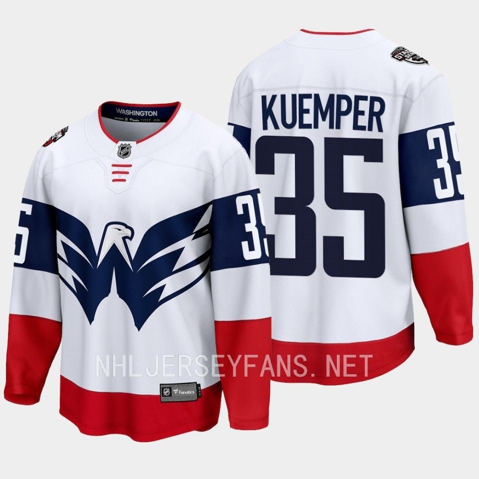 Alternative view of Darcy Kuemper 35 Washington Capitals 2023 Jersey Stadium White Primegreen - JS445 