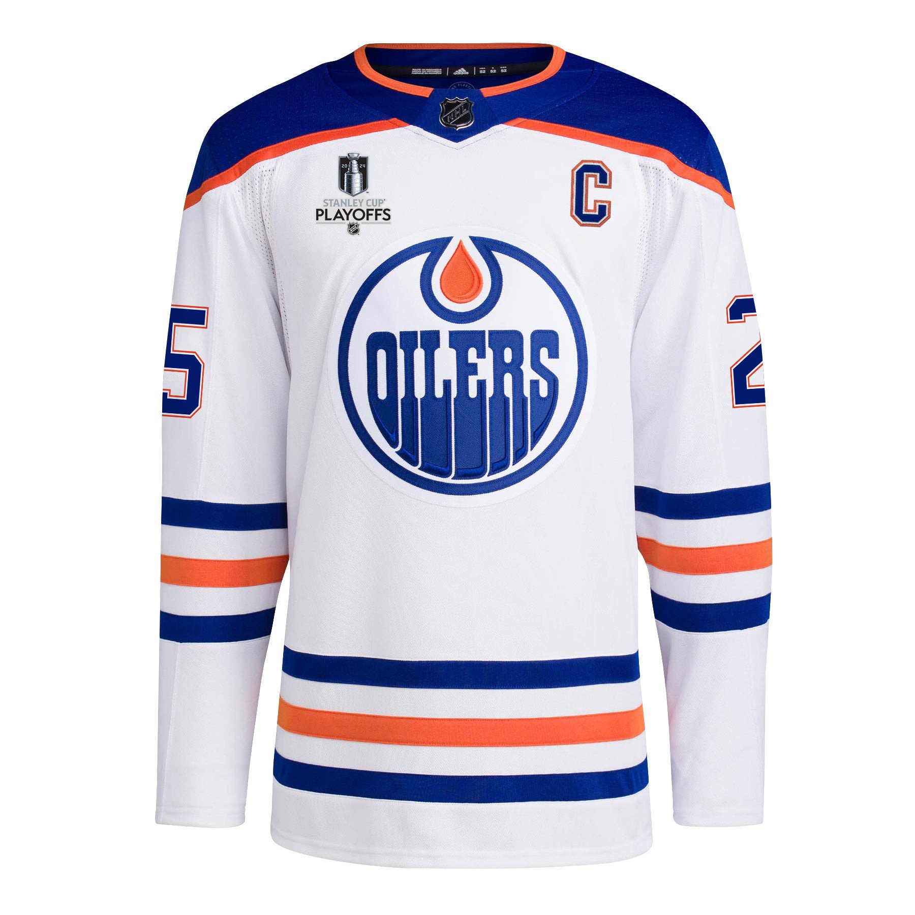 Alternative view of Darnell Nurse 25 Edmonton Oilers 2024 NHL Playoffs Patch Away Jersey - Men, White - JS218 