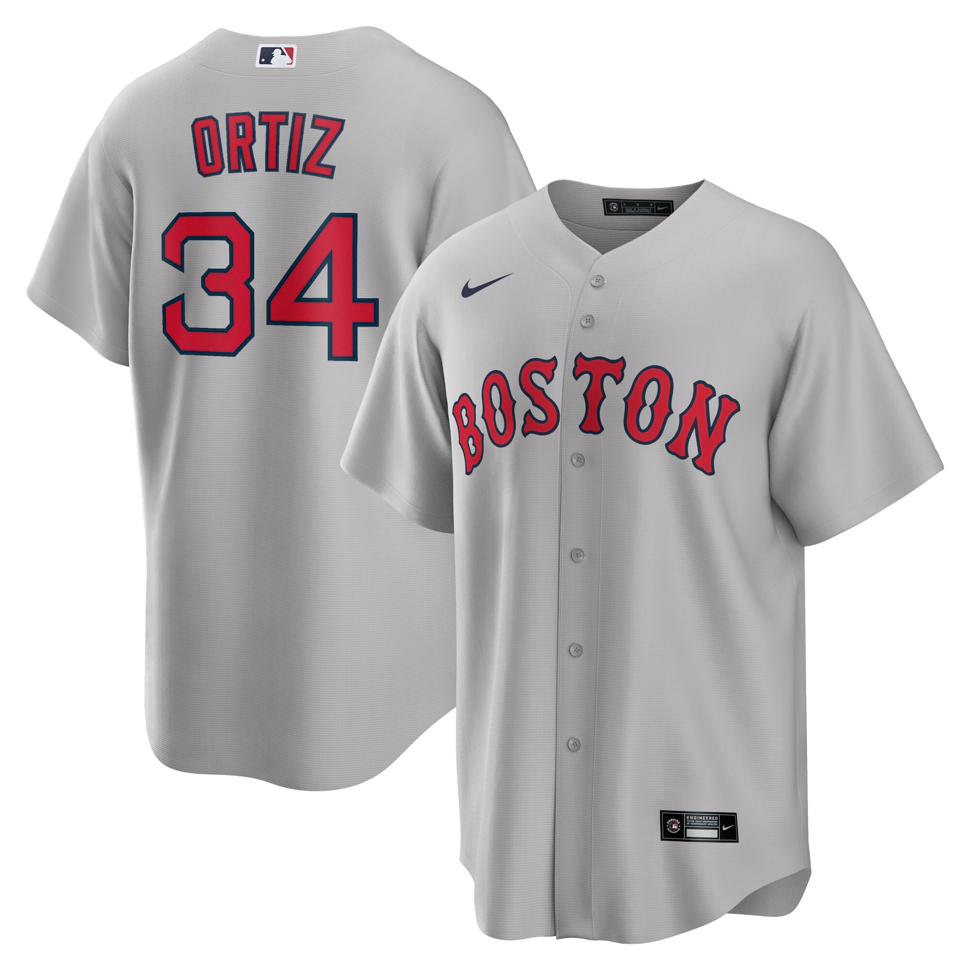 Alternative view of David Ortiz Boston Red Sox Road Replica Player Jersey – Gray