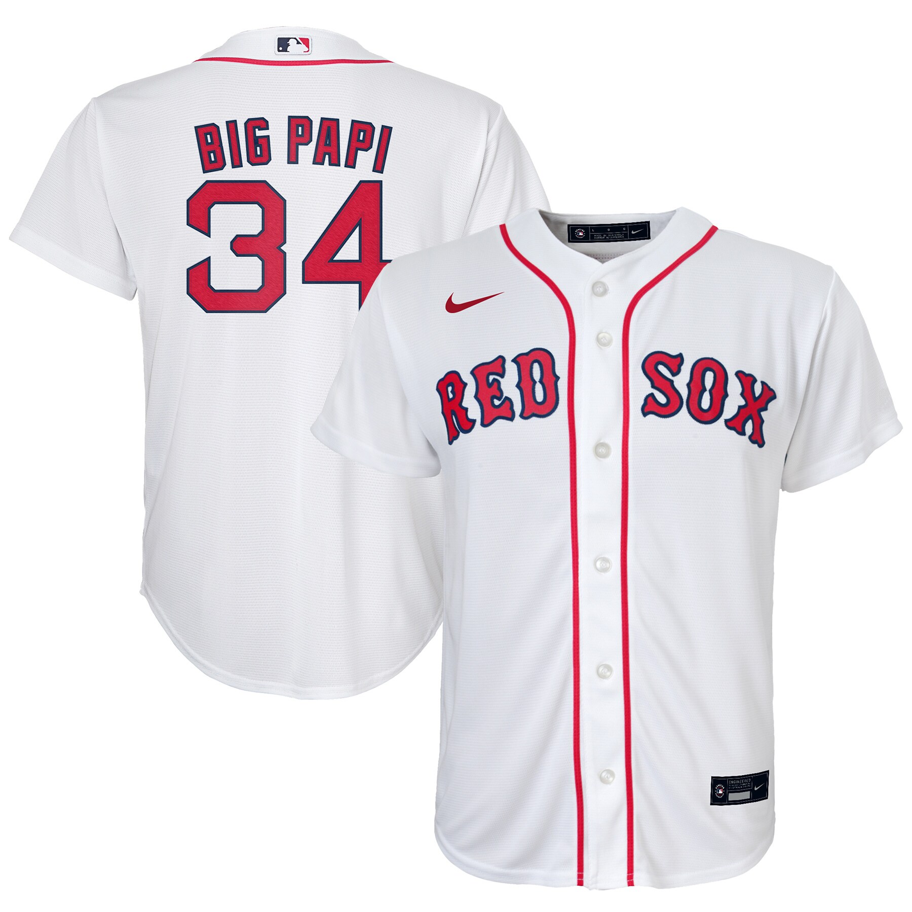 Alternative view of David Ortiz Boston Red Sox Youth Replica Player Jersey - White