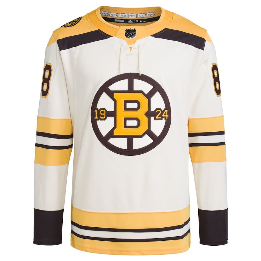 Alternative view of David Pastrnak 88 Boston Bruins Primegreen Men Jersey - Cream - JS182 