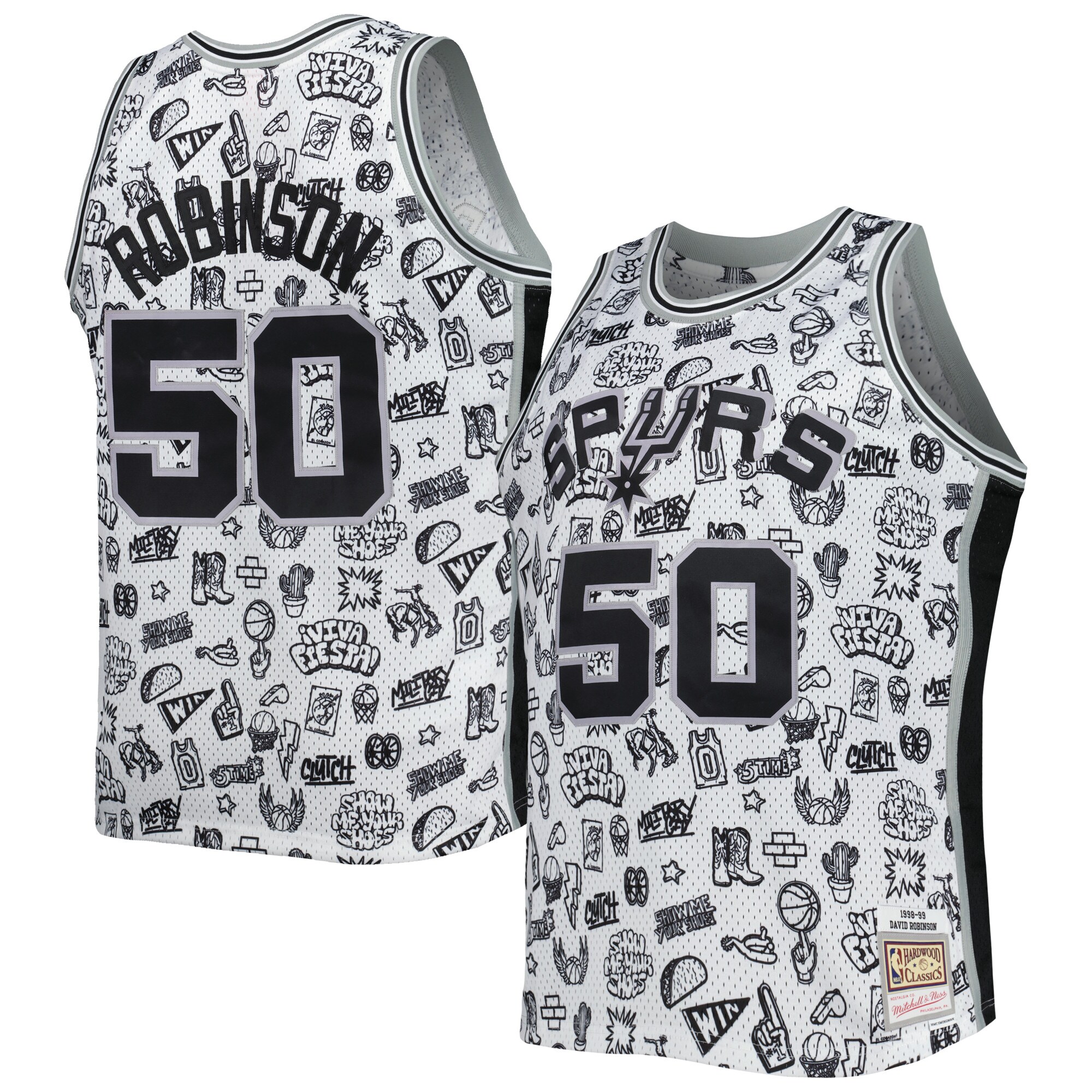 Alternative view of David Robinson San Antonio Spurs Mitchell & Ness 1998/99 Hardwood Classics Doodle Swingman Player Jersey - White