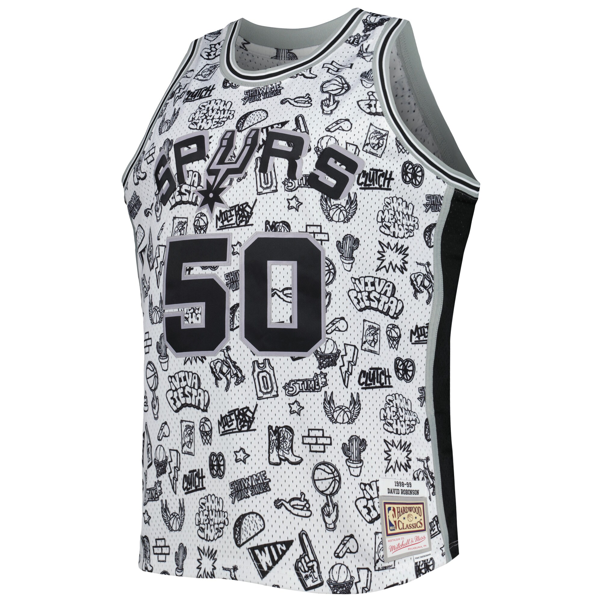 Alternative view of David Robinson San Antonio Spurs Mitchell & Ness 1998/99 Hardwood Classics Doodle Swingman Player Jersey - White