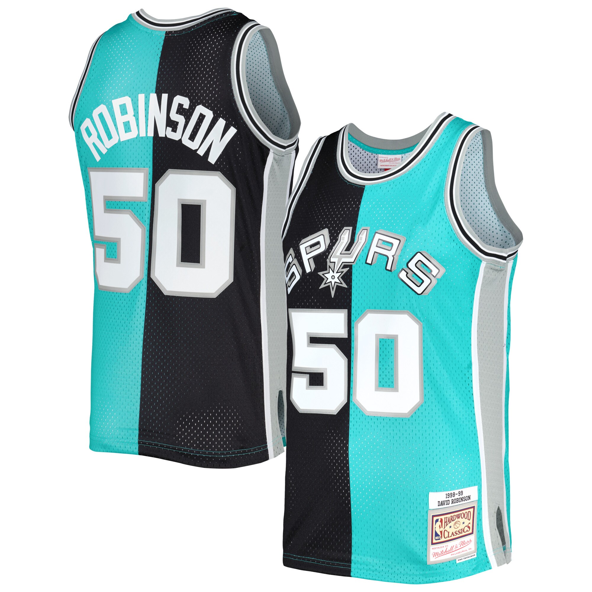 Alternative view of David Robinson San Antonio Spurs Mitchell & Ness Hardwood Classics 1998/99 Split Swingman Jersey - Black/teal