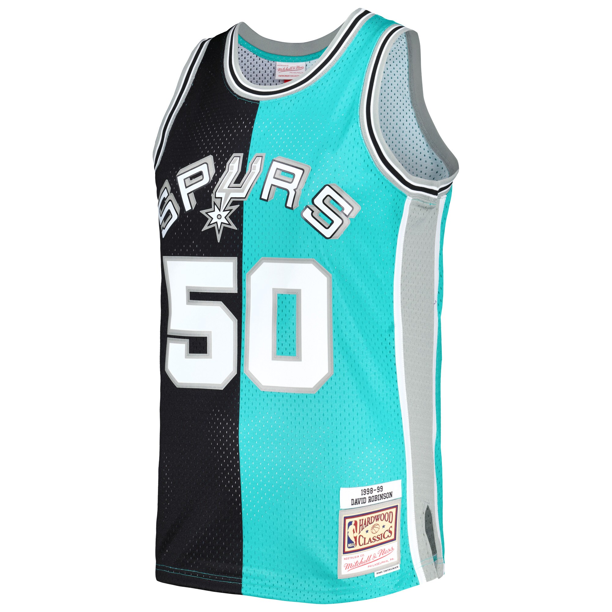 Alternative view of David Robinson San Antonio Spurs Mitchell & Ness Hardwood Classics 1998/99 Split Swingman Jersey - Black/teal
