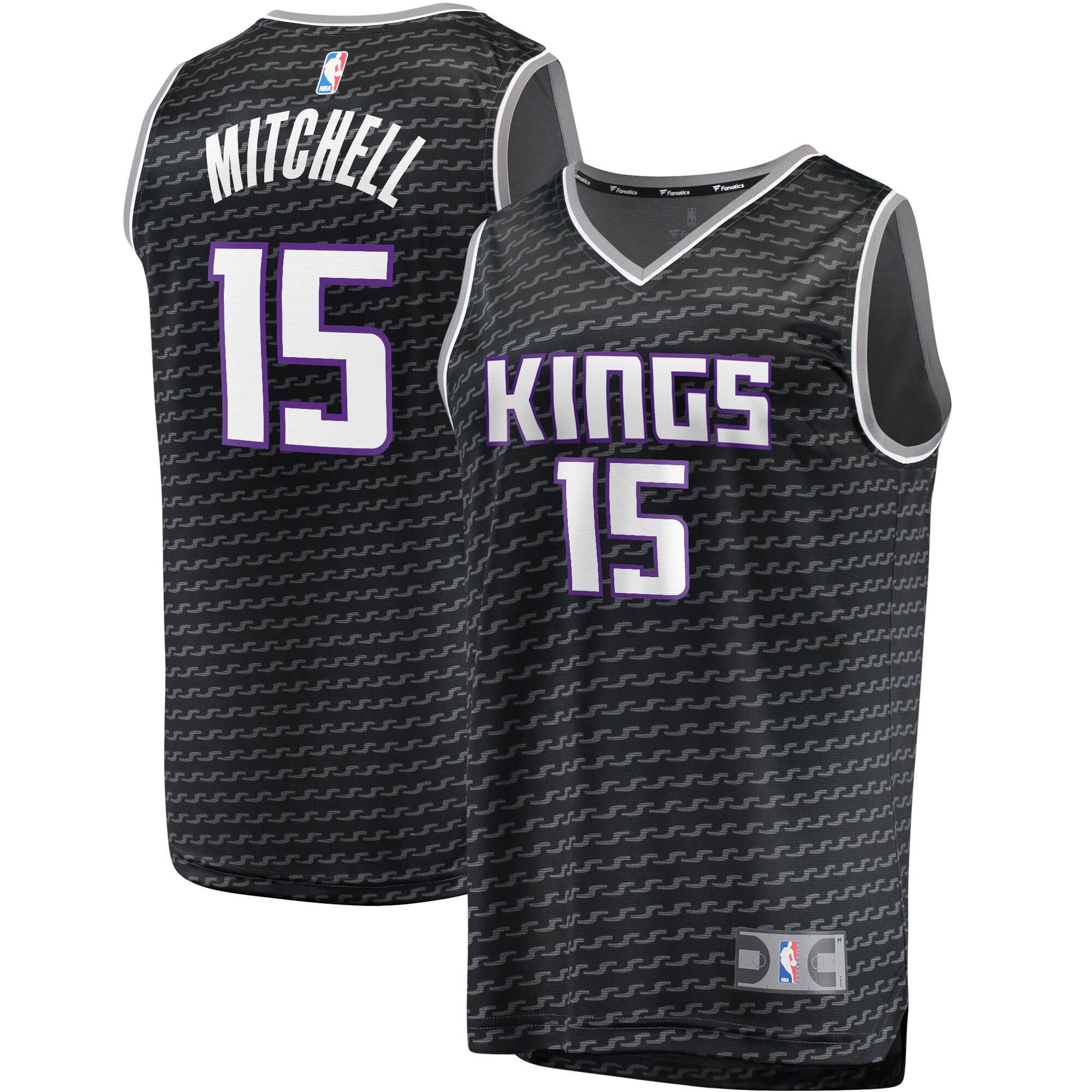 Alternative view of Davion Mitchell Sacramento Kings Fanatics Branded Fast Break Replica Player Jersey - Statement Edition - Black
