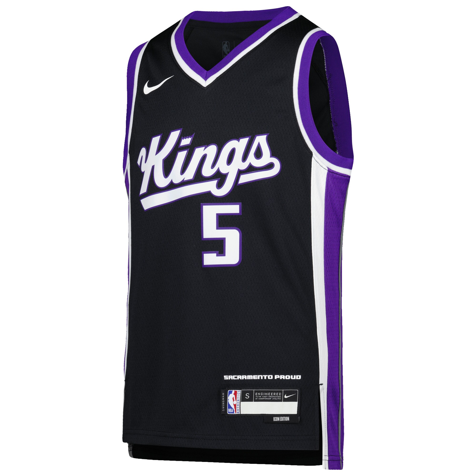 Alternative view of De'aaron Fox Sacramento Kings Youth Swingman Jersey - Icon Edition - Purple