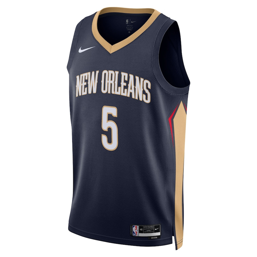 Alternative view of Dejounte Murray 5 New Orleans Pelicans Unisex 2024 Offseason Addition Swingman Jersey - Navy - JS412 