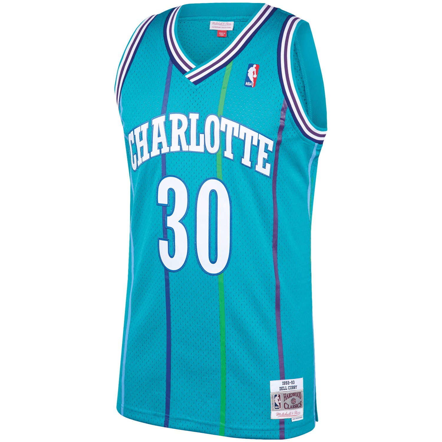 Alternative view of Dell Curry Charlotte Hornets Mitchell & Ness 1992-93 Hardwood Classics Swingman Player Jersey - Teal Jersey - JS916 