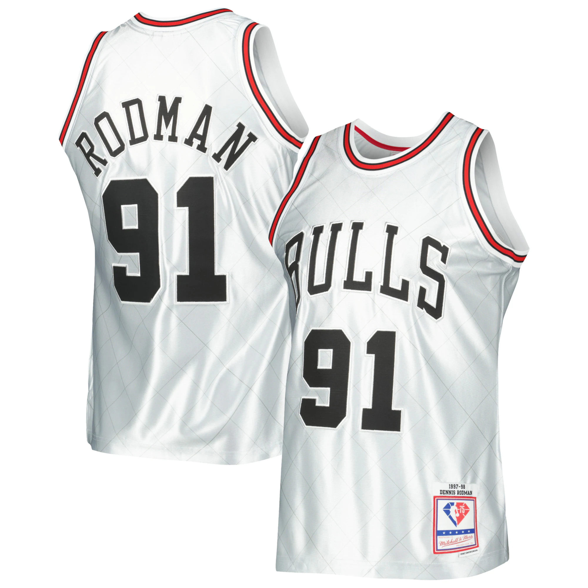 Alternative view of Dennis Rodman Chicago Bulls Mitchell & Ness 1997/98 Hardwood Classics 75th Anniversary Swingman Jersey - Platinum