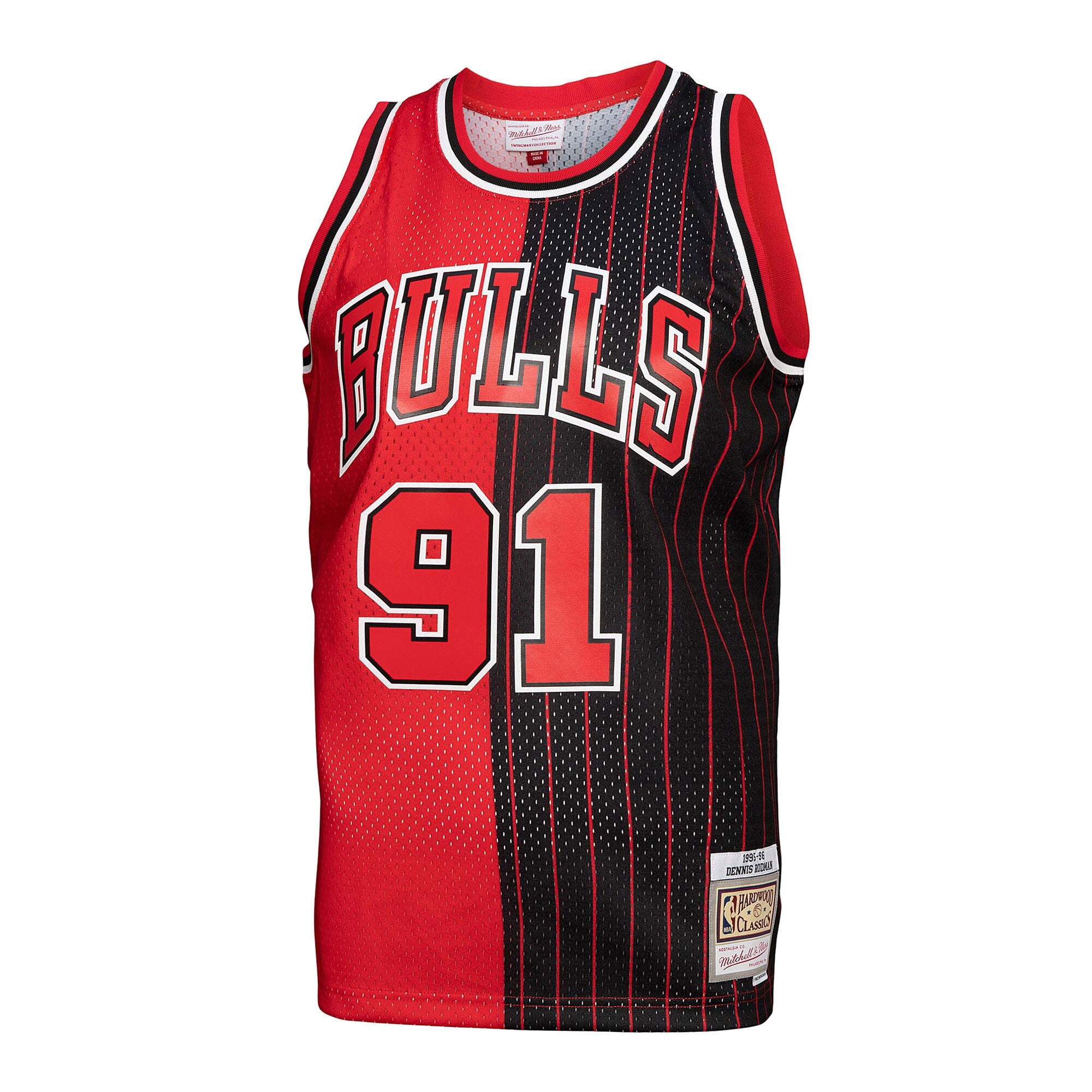 Alternative view of Dennis Rodman Chicago Bulls Mitchell & Ness Big & Tall Hardwood Classics 1995/96 Split Swingman Jersey - Red/black
