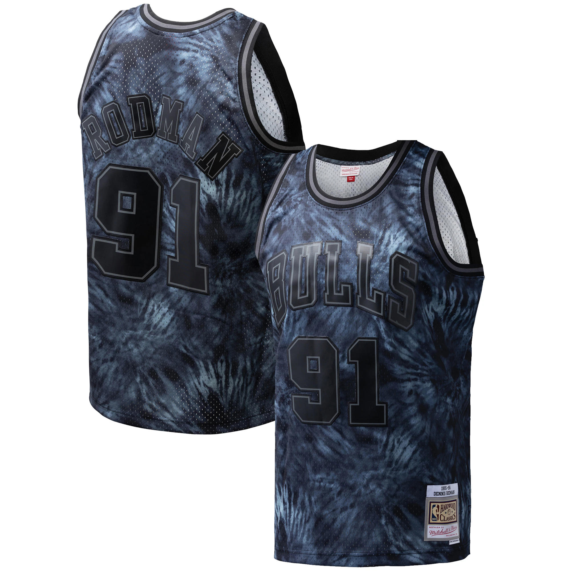 Alternative view of Dennis Rodman Chicago Bulls Mitchell & Ness Hardwood Classics 1995/96 Tie-dye Swingman Jersey - Black
