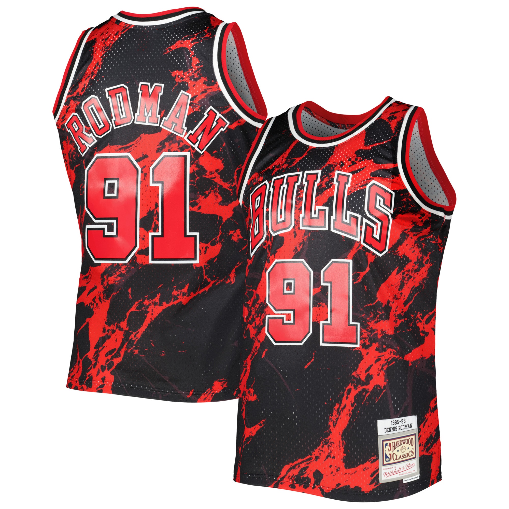 Dennis Rodman Chicago Bulls Mitchell & Ness 1995/96 Hardwood Classics Marble Swingman Jersey – Black