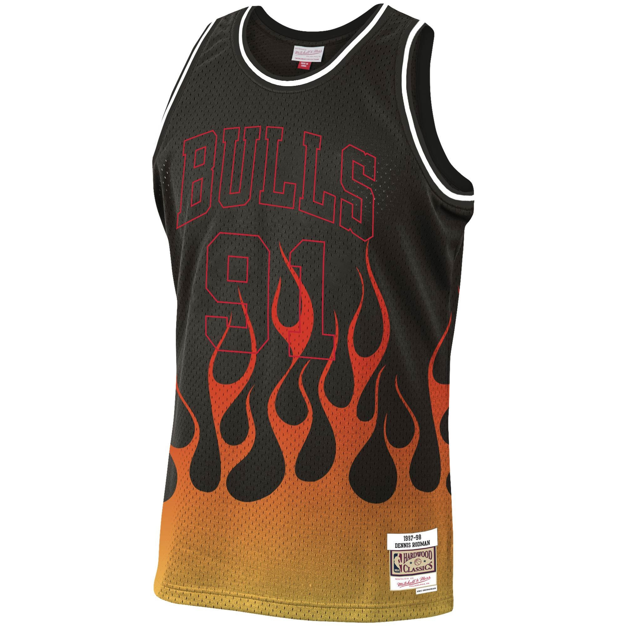 Alternative view of Dennis Rodman Chicago Bulls Mitchell & Ness 1997-98 Hardwood Classics Flames Swingman Jersey – Black - JS290 