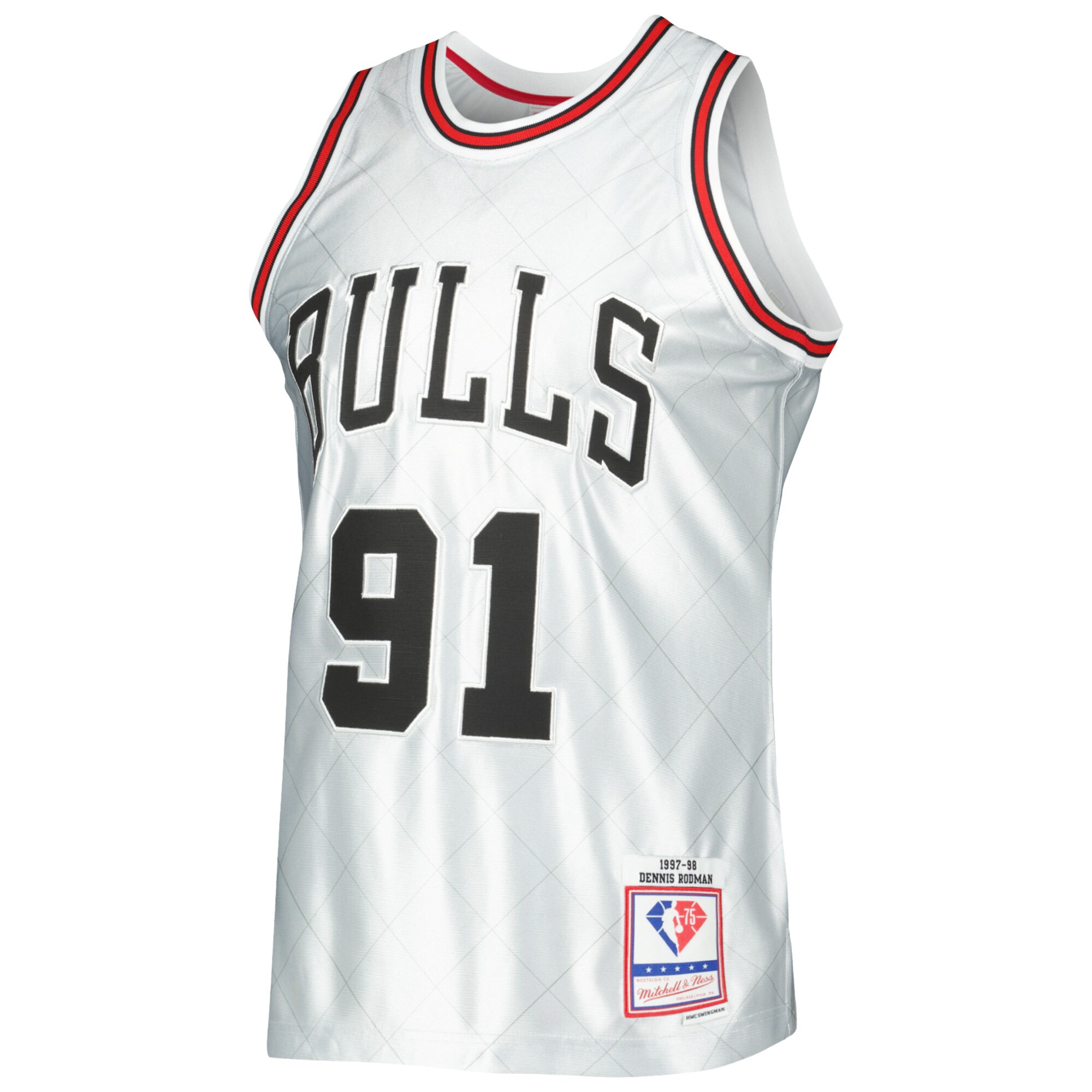 Alternative view of Dennis Rodman Chicago Bulls Mitchell & Ness 1997/98 Hardwood Classics 75th Anniversary Swingman Jersey - Platinum