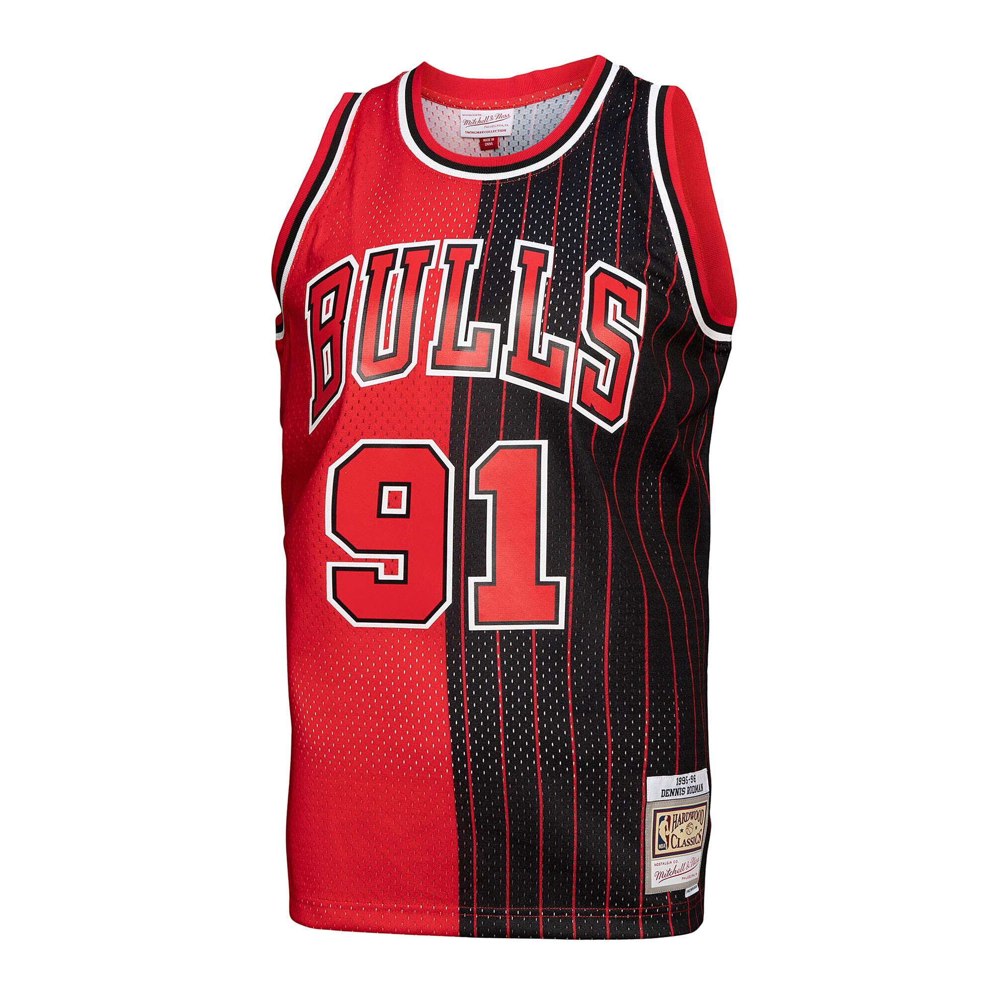 Alternative view of Dennis Rodman Chicago Bulls Mitchell & Ness Hardwood Classics 1995/96 Split Swingman Jersey - Red/black