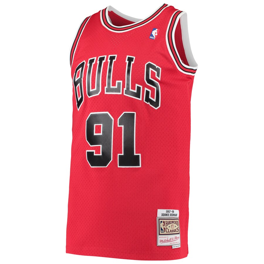 Alternative view of Dennis Rodman Chicago Bulls Mitchell & Ness Hardwood Classics 1997-98 Swingman Jersey - Red