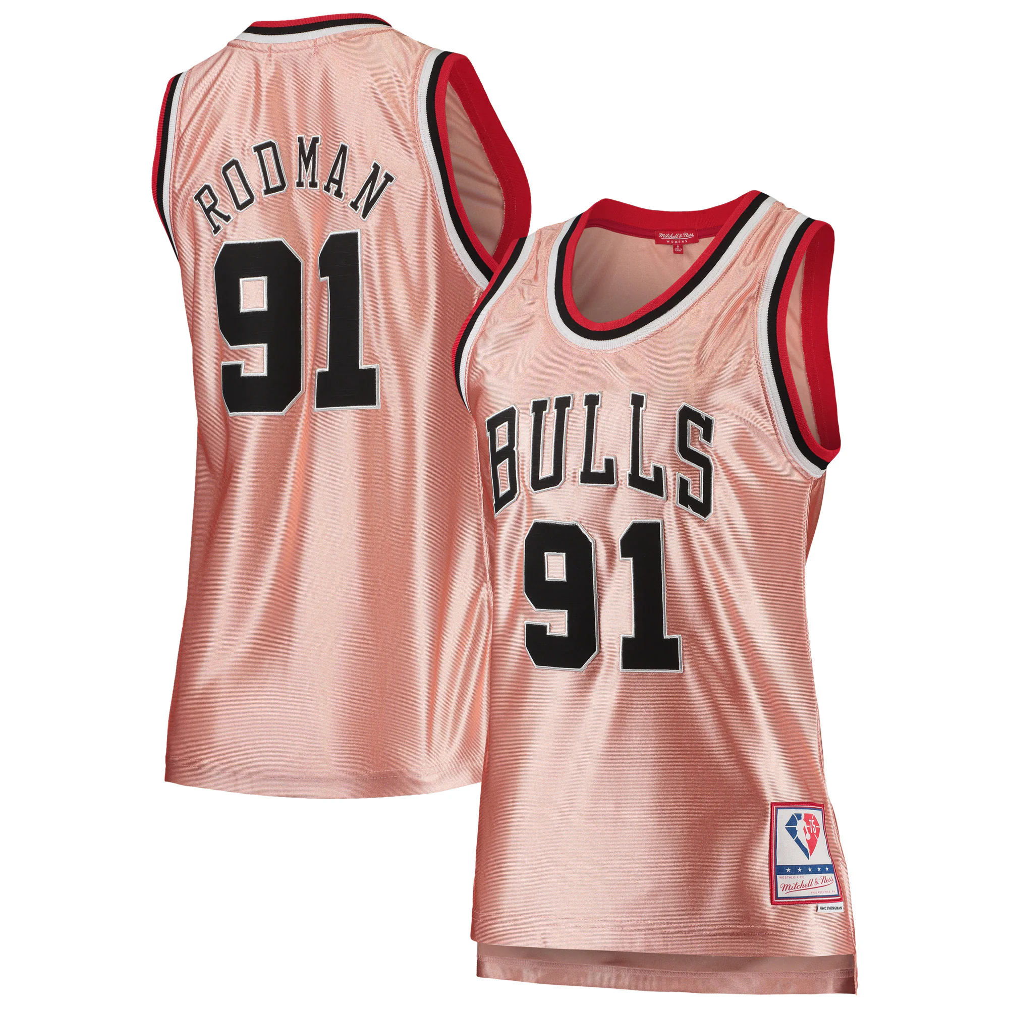 Dennis Rodman Chicago Bulls Mitchell & Ness Women's 75th Anniversary Rose Gold 1997 Swingman Jersey - Pink