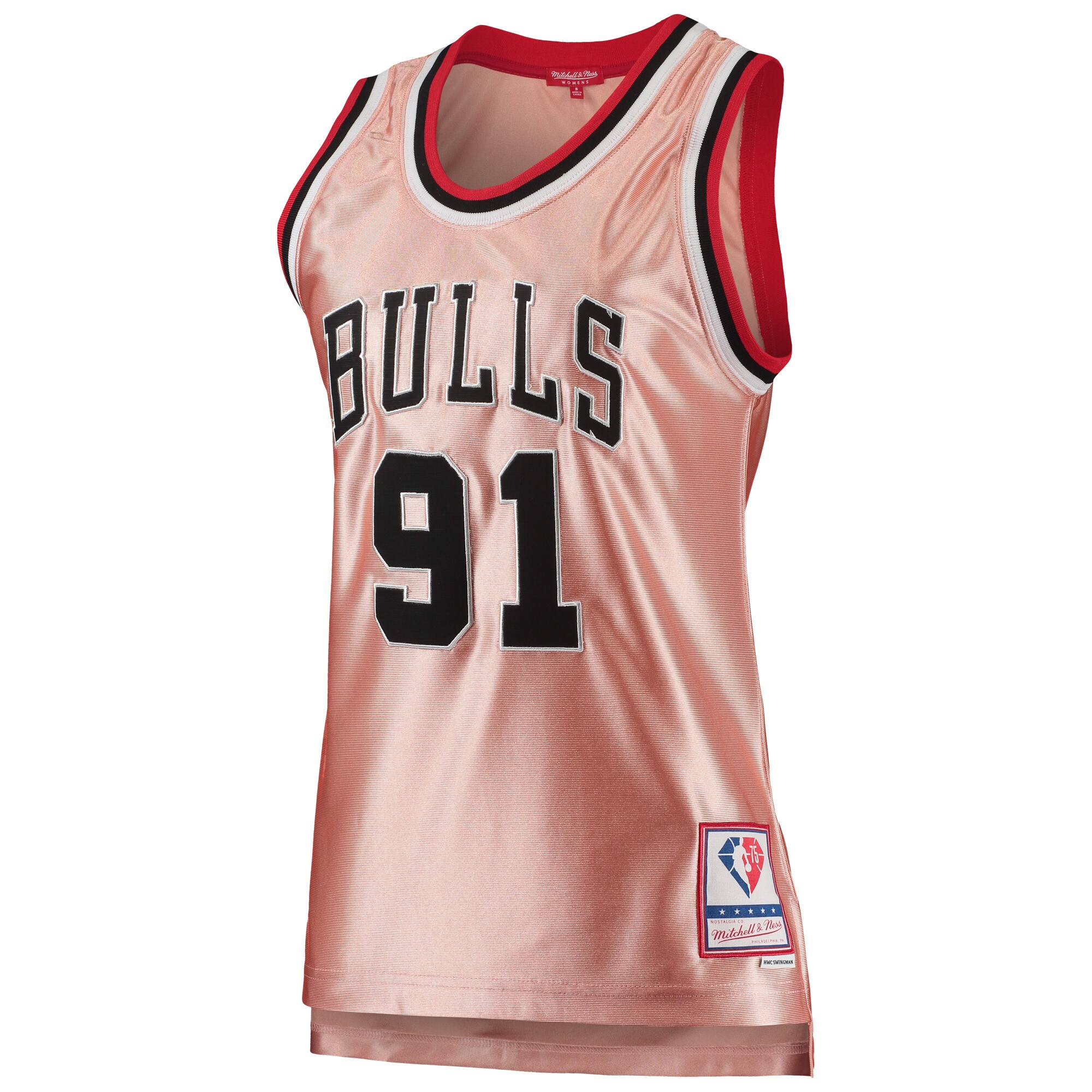 Alternative view of Dennis Rodman Chicago Bulls Mitchell & Ness Women's 75th Anniversary Rose Gold 1997 Swingman Jersey - Pink
