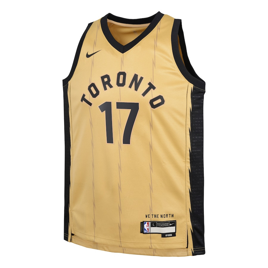 Alternative view of Dennis Schröder 17 Toronto Raptors 2023/24 City Edition Swingman YOUTH Jersey - Gold - JS633 