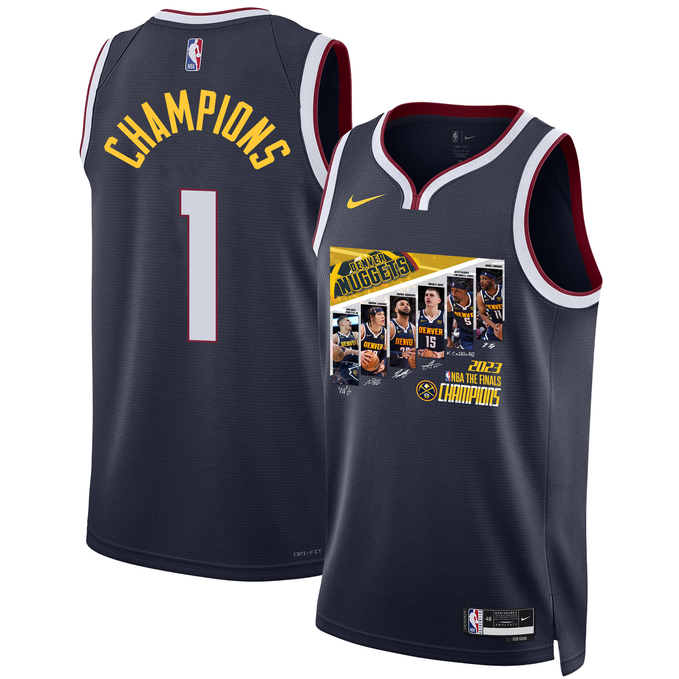 Denver Nuggets 2023 Championship Journey Players Signatures Swingman Jersey - Black - JS498 