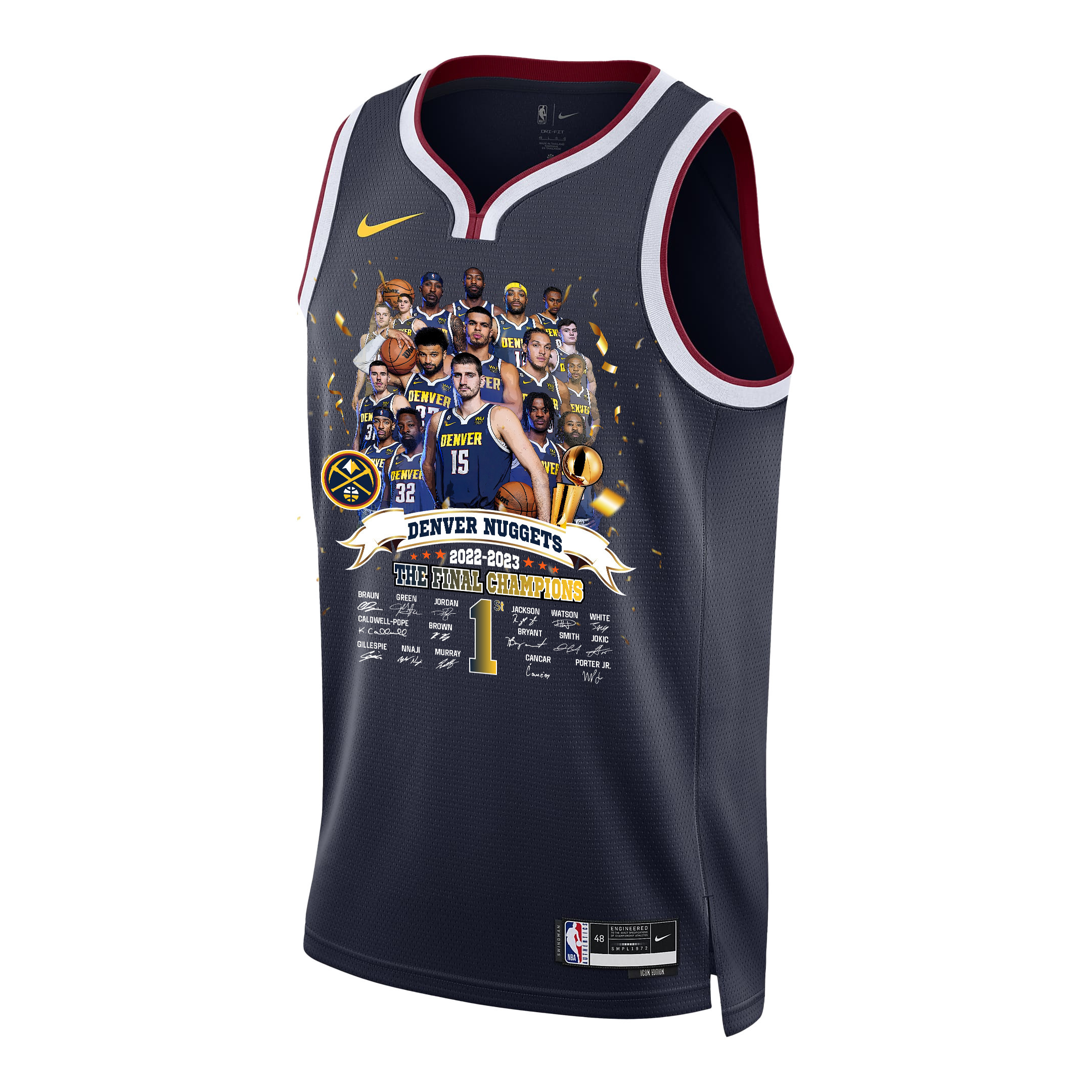 Alternative view of Denver Nuggets All-Star Center Signatures 2023 NBA The Finals Champions Swingman Jersey - Black - JS403 