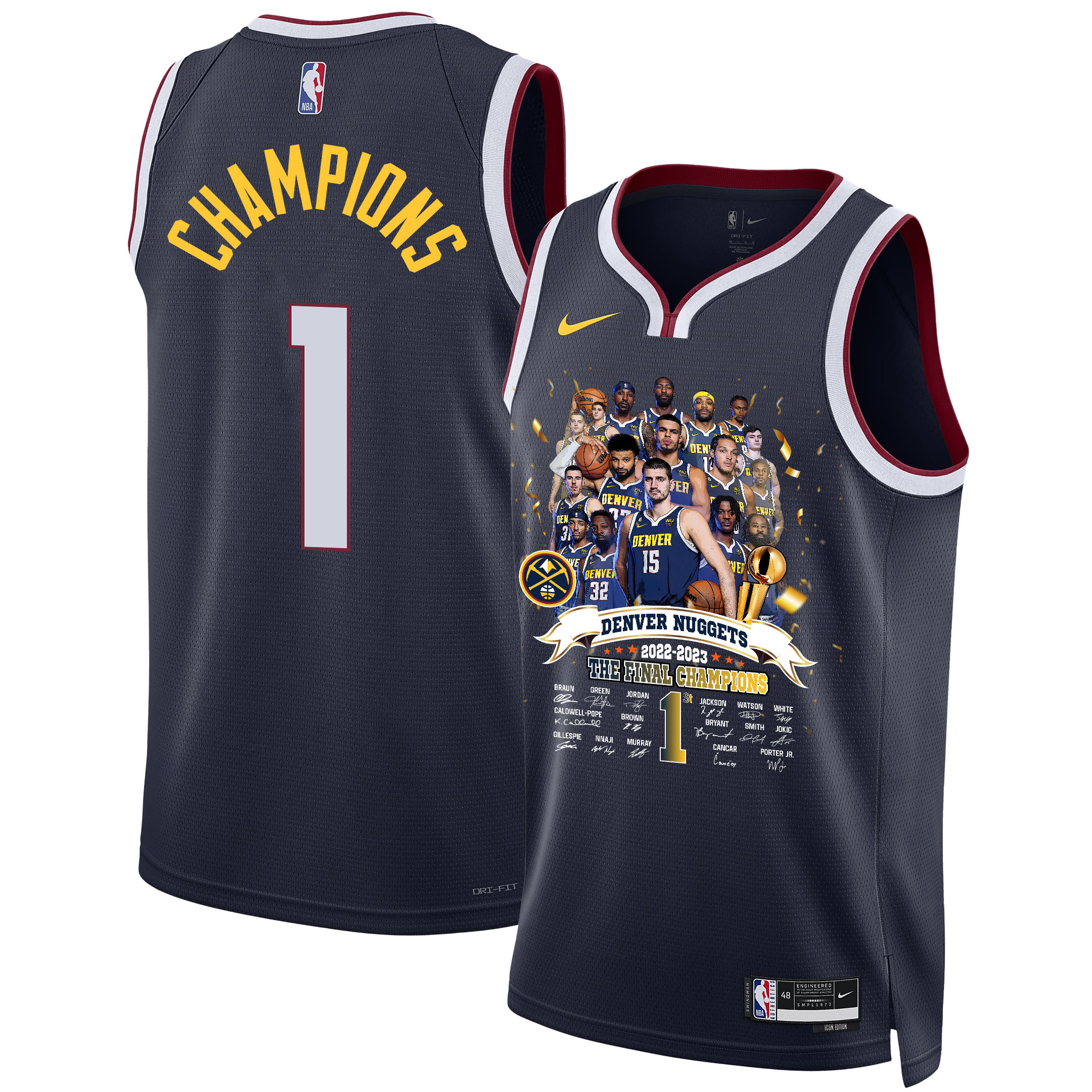 Denver Nuggets All-Star Center Signatures 2023 NBA The Finals Champions Swingman Jersey - Black - JS403 