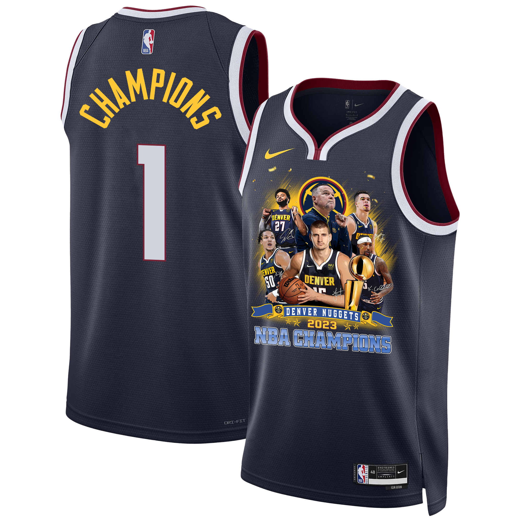 Denver Nuggets The 2023 Champions' Badge Swingman Jersey - Black - JS698 
