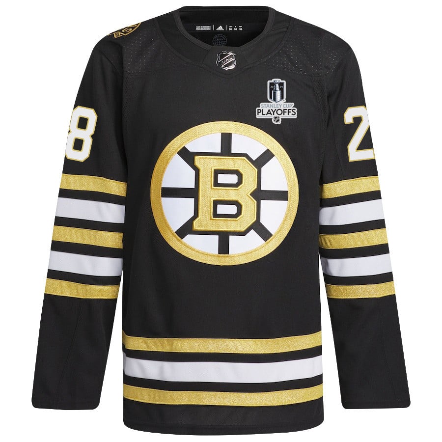 Alternative view of Derek Forbort 28 Boston Bruins 2024 NHL Playoffs Patch Home Jersey - Men, Black - JS696 