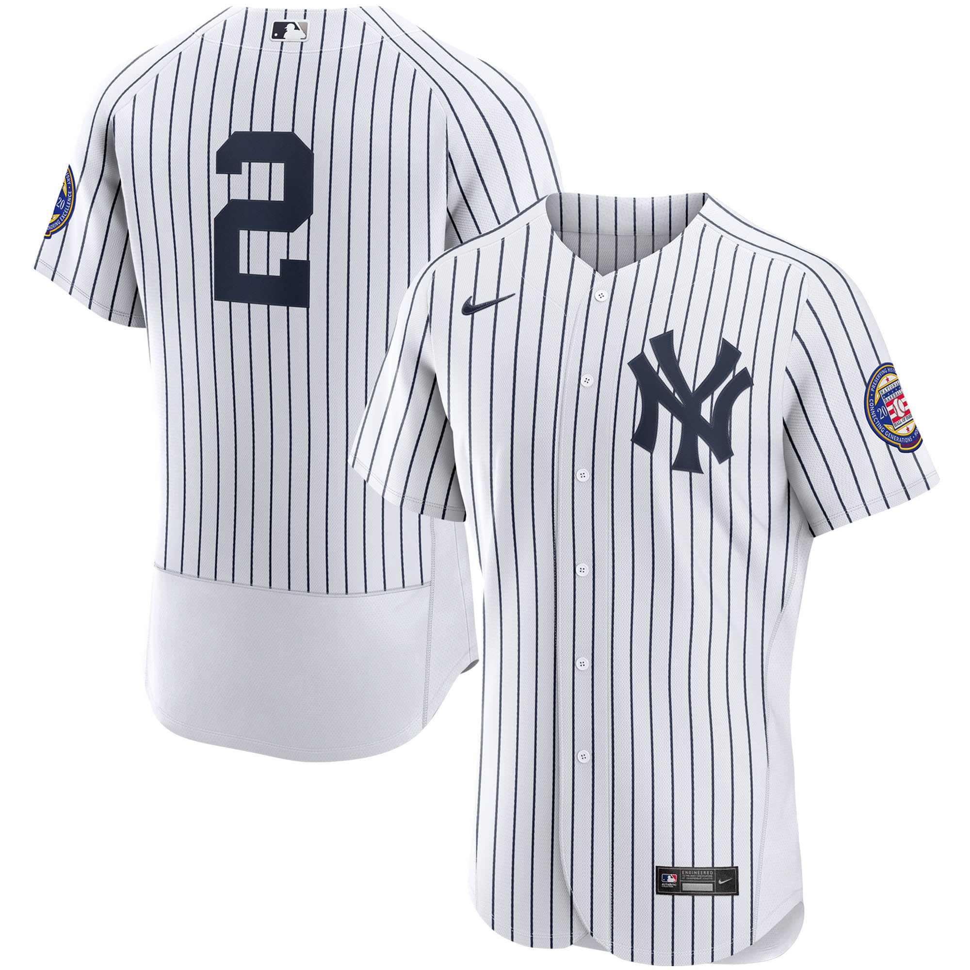 Alternative view of Derek Jeter New York Yankees 2020 Hall Of Fame Induction Patch Authentic Jersey - White/navy