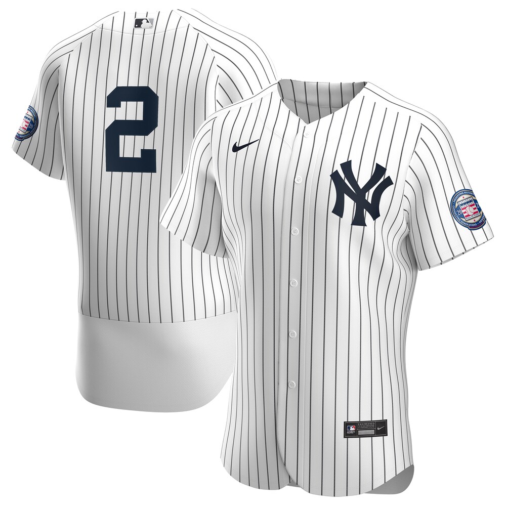 Derek Jeter New York Yankees 2020 Hall Of Fame Induction Patch Jersey - White/navy