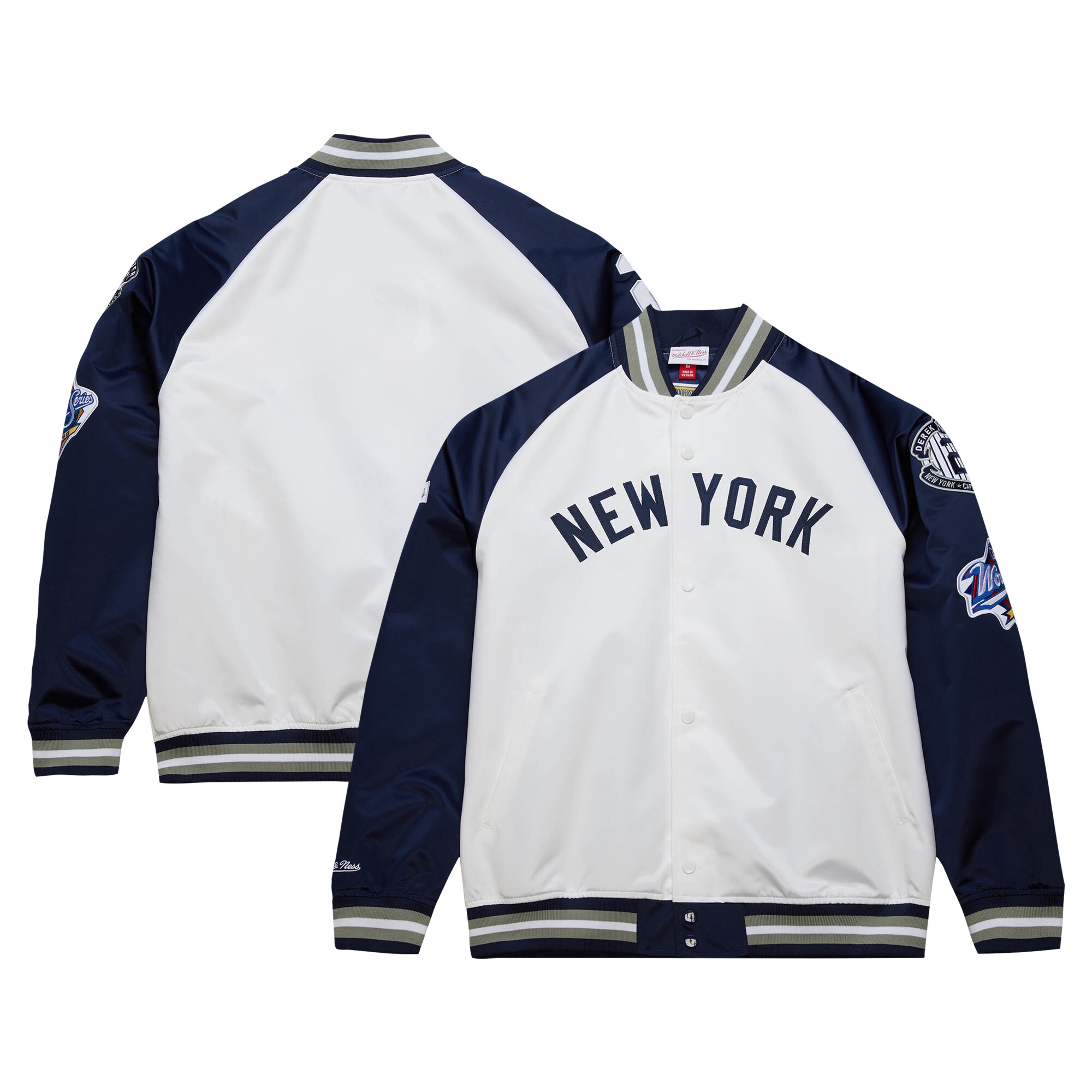 Derek Jeter New York Yankees Mitchell & Ness Cooperstown Collection Legends Lightweight Satin Raglan Full-snap Jacket - White/navy