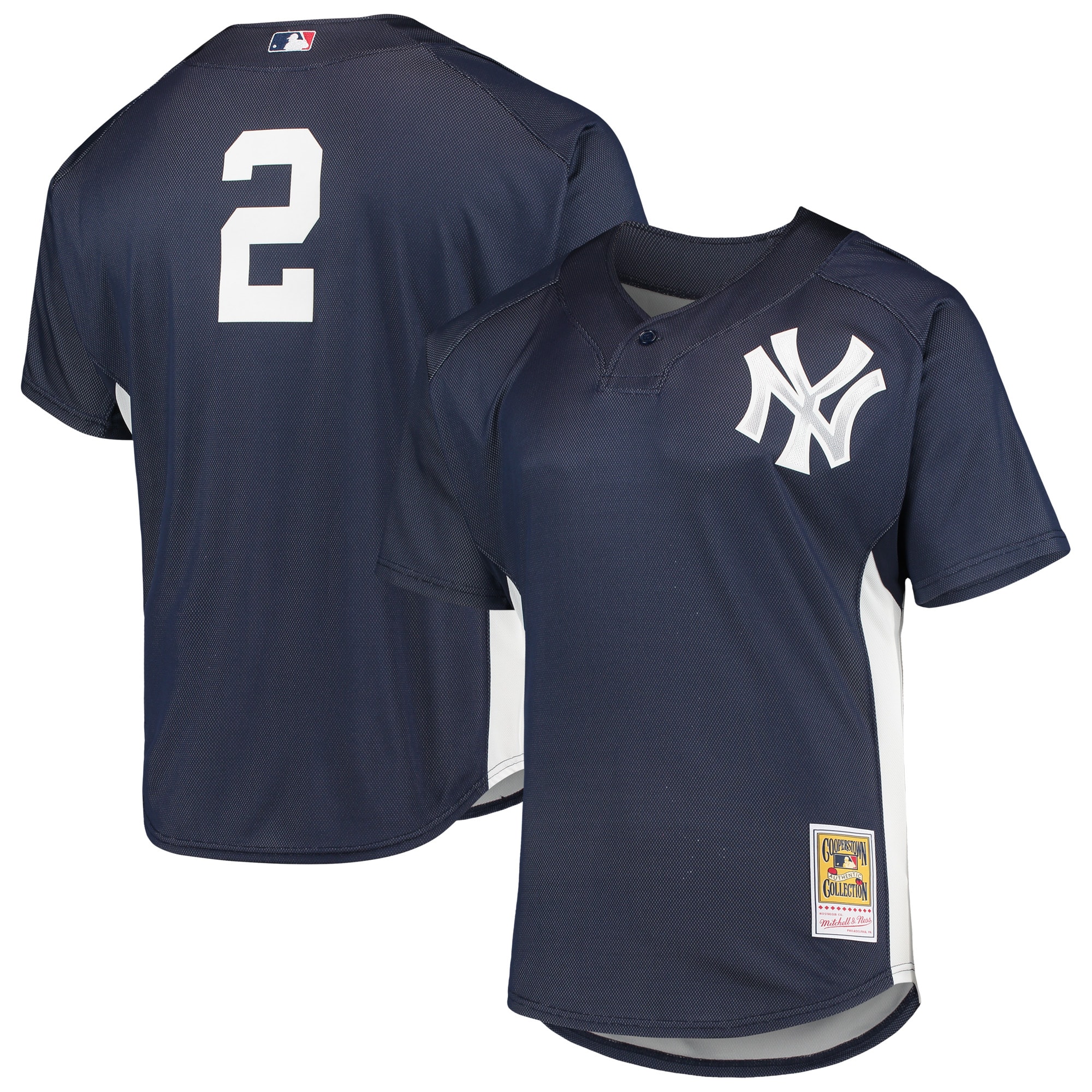 Derek Jeter New York Yankees Mitchell & Ness Cooperstown Collection Mesh Batting Practice Button-up Jersey - Navy