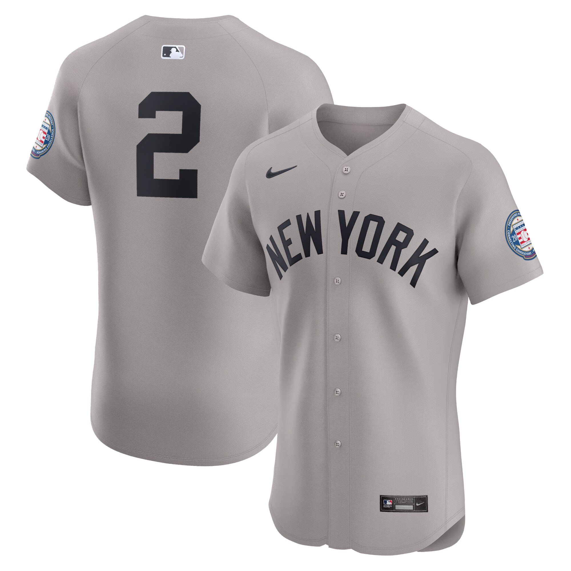 Derek Jeter New York Yankees Road 2020 Hall Of Fame Induction Patch Elite Player Jersey - Gray