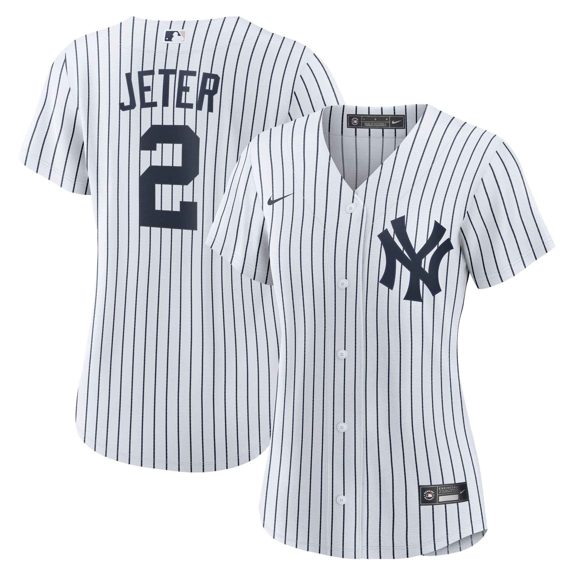 Alternative view of Derek Jeter New York Yankees Women's Home Replica Player Name Jersey - White/navy